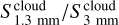 $S_{1.3{\rm{mm}}}^{{\rm{cloud }}}/S_{3{\rm{mm}}}^{{\rm{cloud }}}$