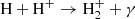 $ \mathrm{H} + \mathrm{H}^{+} \rightarrow \mathrm{H}^+_2 + \gamma $