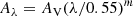 $$ \begin{aligned} A_\lambda = A_{\rm V} ({\lambda }/0.55)^{m} \end{aligned} $$
