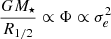 $ \frac{GM_\star}{R_{1/2}} \propto \Phi \propto \sigma_{e}^2 $
