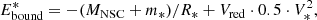 $$ \begin{aligned} E_{\rm bound}^{*} = -(M_{\rm NSC} + m_{*}) / R_{*} + V_{\rm red} \cdot 0.5 \cdot V_{*}^2, \end{aligned} $$