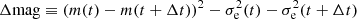 $ \Delta {\rm mag} \equiv (m(t) - m(t+\Delta t))^2 - \sigma_{\rm e}^2(t) - \sigma_{\rm e}^2(t+\Delta t) $