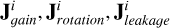 ${\bf{J}}_{gain}^i,{\bf{J}}_{rotation}^i,{\bf{J}}_{leakage}^i$