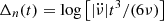 $ \Delta_n(t) = \log{\left[ \lvert\ddot{\nu}\rvert t^3 / (6 \nu) \right]} $