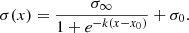 $$ \begin{aligned} \sigma (x) = \frac{\sigma _{\infty }}{1+e^{-k (x-x_0)}}+\sigma _0. \end{aligned} $$