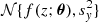 $ \mathcal{N}\{f(z;\boldsymbol{\theta}),s^2_{y}\} $