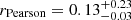 $ r_{\mathrm{Pearson}} = 0.13_{-0.03}^{+0.23} $