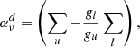 $$ \begin{aligned} \alpha ^d_\nu&= \left( \sum _{u} - \frac{g_l}{g_u} \sum _{l} \right) , \end{aligned} $$