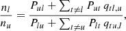 $$ \begin{aligned} \frac{n_l}{n_u} = \frac{P_{ul} + \sum _{t \ne l} P_{ut} \, q_{tl,u}}{P_{lu} + \sum _{t \ne u} P_{lt} \, q_{tu,l}}, \end{aligned} $$