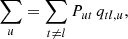 $$ \begin{aligned} \sum _u&= \sum _{t \ne l} P_{ut} \, q_{tl,u}, \end{aligned} $$