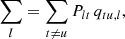 $$ \begin{aligned} \sum _l&= \sum _{t \ne u} P_{lt} \, q_{tu,l}, \end{aligned} $$