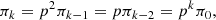 $$ \begin{aligned} \pi _k = p^2 \pi _{k-1} = p \pi _{k-2} = p^k \pi _0, \end{aligned} $$