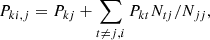 $$ \begin{aligned} P_{ki,j} = P_{kj} + \sum _{t \ne j, i} P_{kt} N_{tj}/N_{jj}, \end{aligned} $$