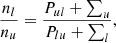 $$ \begin{aligned} \frac{n_l}{n_u} = \frac{P_{ul} + \sum _u}{P_{lu} + \sum _l} , \end{aligned} $$