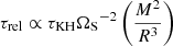 $ \tau_{\mathrm{rel}}\propto\tau_{\mathrm{KH}}{\Omega_{\mathrm{S}}}^{-2}\left(\frac{M^2}{R^3}\right) $