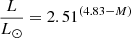 $$ \begin{aligned} \frac{L}{L_\odot }&= 2.51^{(4.83-M)} \end{aligned} $$