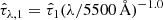 $$ \begin{aligned} {\hat{\tau }}_{\lambda ,1} = {\hat{\tau }}_1 (\lambda /5500\,\AA )^{-1.0} \end{aligned} $$