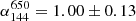 $ \alpha_{144}^{650} = 1.00 \pm 0.13 $