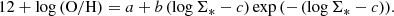 $$ \begin{aligned} 12+\log \left(\mathrm{O/H}\right) = a + b \left(\log \Sigma _{*}-c\right) \exp {\left(-\left(\log \Sigma _{*}-c\right)\right)}. \end{aligned} $$