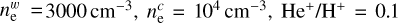 $\[n_{\mathrm{e}}^w=3000 \mathrm{~cm}^{-3}, n_{\mathrm{e}}^c=10^4 \mathrm{~cm}^{-3}, ~\mathrm{He}^{+} / \mathrm{H}^{+}=0.1\]$