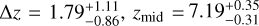 $\Delta z = 1.79_{ - 0.86}^{ + 1.11},{z_{{\rm{mid}}}} = 7.19_{ - 0.31}^{ + 0.35}$