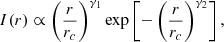 $$ \begin{aligned} I(r) \propto \left(\frac{r}{r_c} \right)^{\gamma _1}\exp \left[-\left(\frac{r}{r_c}\right)^{\gamma _2}\right], \end{aligned} $$