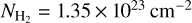 ${N_{{{\rm{H}}_2}}} = 1.35 \times {10^{23}}{\rm{c}}{{\rm{m}}^{ - 2}}$