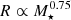 $ R\propto M_{\star}^{0.75} $