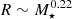 $ R \sim M_{\star}^{0.22} $