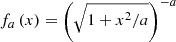 $ f_a\left(x\right) = \left(\sqrt{1+ {x^2}/{a}}\right)^{-a} $