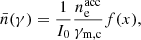 $$ \begin{aligned} \bar{n}(\gamma ) = \frac{1}{I_0} \frac{n_{\mathrm{e} }^{\mathrm{acc} }}{\gamma _{\mathrm{m,c} }}f(x), \end{aligned} $$