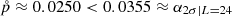 $ \mathring{p} \approx 0.0250 < 0.0355 \approx \alpha_{2\sigma | L = 24} $