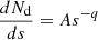 $ \frac{dN_{\mathrm{d}}}{ds} = As^{-q} $