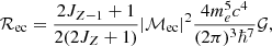 $$ \begin{aligned} \mathcal {R}_{\rm ec} = \frac{2J_{Z-1} +1 }{2 (2J_{Z} +1)} |\mathcal {M}_{\rm ec}|^2 \frac{4 m_e^5c^4}{(2\pi )^3 \hbar ^7}\mathcal {G}, \; \end{aligned} $$