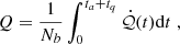 $$ \begin{aligned} Q = \frac{1}{N_b}\int _0^{t_a+t_q}\dot{\mathcal{Q} }(t) \mathrm{d}t \;, \end{aligned} $$