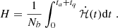 $$ \begin{aligned} H = \frac{1}{N_b}\int _0^{t_a+t_q}\dot{\mathcal{H} }(t) \mathrm{d}t \;. \end{aligned} $$