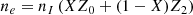 $$ \begin{aligned} n_e = n_I \left( X Z_0+ (1-X) Z_2\right) \; \end{aligned} $$