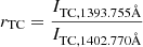 $$ \begin{aligned} r_{\rm TC}&= \frac{I_{\rm TC,1393.755\AA }}{I_{\rm TC,1402.770\AA }} \end{aligned} $$