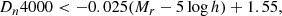 $$ \begin{aligned} D_n4000 < -0.025(M_r - 5 \log h) + 1.55, \end{aligned} $$
