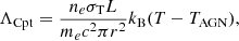$$ \begin{aligned} \Lambda _{\rm Cpt} = \frac{n_e \sigma _{\rm T}L}{m_ec^2 \pi r^2} k_{\rm B}(T-T_{\rm AGN}), \end{aligned} $$