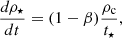 $$ \begin{aligned} \frac{d \rho _\star }{dt } = (1-\beta )\frac{\rho _{\rm c}}{t_\star }, \end{aligned} $$
