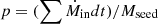 $ p = (\sum \dot{M}_{\mathrm{in}} dt)/M_{\mathrm{seed}} $