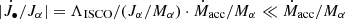 $ |\dot{J}_\bullet/J_\alpha| = \Lambda_{\mathrm{ISCO}}/(J_\alpha/M_\alpha) \cdot \dot{M}_{\mathrm{acc}}/M_\alpha \ll \dot{M}_{\mathrm{acc}}/M_\alpha $