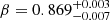 $ \beta = 0.869_{-0.007}^{+0.003} $