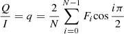 $$ \begin{aligned} \dfrac{Q}{I}&= q = \dfrac{2}{N} \sum _{i = 0}^{N-1} {F_i} {\cos {\dfrac{i\pi }{2}}}\end{aligned} $$