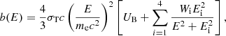 $$ \begin{aligned} b(E)=\frac{4}{3}\sigma _{\rm T}c\left(\frac{E}{m_{\rm e}c^2}\right)^2\left[U_{\rm B}+\sum _{i=1}^4\frac{W_{\rm i}E_{\rm i}^2}{E^2+E_{\rm i}^2}\right], \end{aligned} $$