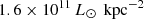 $ 1.6\times10^{11}\,L_{\odot}\,\text{ kpc}^{-2} $