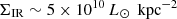 $ \Sigma_{\mathrm{IR}}\sim5\times10^{10}\,L_{\odot}\,\text{ kpc}^{-2} $