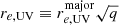 $ r_{e, {\mathrm{UV}}}\equiv r_{e, {\mathrm{UV}}}^{\mathrm{major}}\sqrt{q} $