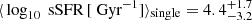 $ \langle\, \log_{10} \text{ sSFR}\,[\text{ Gyr}^{-1}] \rangle_{\mathrm{single}} = 4.4^{+1.7}_{-3.2} $